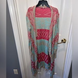 Tan, pink and blue Cardigan